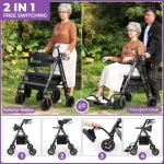 Heavy Duty Rollator Walker for Seniors with Seat, Foldable 2 in 1 Rolling Walker
