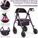 Rollator Walker W/ Seat 300Lb 10" All Terrain Folding Adjustable Purple
