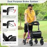Rollator Walker for Seniors, Foldable All Terrain Rolling Walker with seat, Aluminum Walkers with 10 inch Rubber Wheels, Adjustable Handles and Backrest for Seniors (Purple)