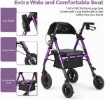 Rollator Walker W/ Seat 300Lb 10" All Terrain Folding Adjustable Purple