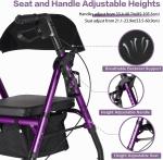 Rollator Walker W/ Seat 300Lb 10" All Terrain Folding Adjustable Purple