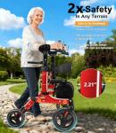 Lightweight Upright Rollator Walker All-Terrain Foldable with seat and Adjustable Height backrest, 300 lbs Capacity, 10" Front & 8" Rear Wheels for Seniors, Adults, bariatric, Includes Cane Holders