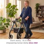 NOVA Star 8 Petite Heavy Duty Bariatric Rollator Walker, Large Padded Seat, 450 lb Capacity, 8” Rugged All-Terrain Wheels, Easy-Grip Locking Hand Brakes, Fold Lock, Height Adjustable, Blue