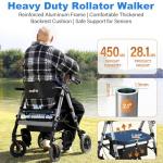 StrollAid Walkers for Seniors 2 in 1 Wheelchair Combo, 450 lb Foldable Rollator Transport Chair with Seat, Heavy Duty Rolling Walker 10" Wheels for All Terrain, Grey