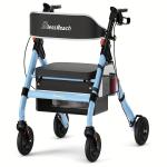 HAUSPROFI Foldable Rollator Walkers with Seat for Seniors, 8" Big Wheels, 450 lb Capacity, 18" Big Seat, 6-Position Adjustable Height, Heavy-Duty Aluminum Rolling Walker(Blau, 18 Zoll)