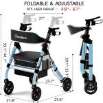 HAUSPROFI Foldable Rollator Walkers with Seat for Seniors, 8" Big Wheels, 450 lb Capacity, 18" Big Seat, 6-Position Adjustable Height, Heavy-Duty Aluminum Rolling Walker(Blau, 18 Zoll)
