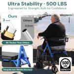 Steppilot Foldable Rollator Walker with Seat for Seniors - 500lbs Capacity & 16lbs Lightweight, 8" All Terrain Wheels, Zero Wobble Design, 10-Level Adjustable Handle/Seat, Cup Holder & Cane Clip