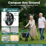 Steppilot Foldable Rollator Walker with Seat for Seniors - 500lbs Capacity & 16lbs Lightweight, 8" All Terrain Wheels, Zero Wobble Design, 10-Level Adjustable Handle/Seat, Cup Holder & Cane Clip