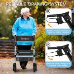 HAUSPROFI Foldable Rollator Walkers with Seat for Seniors, 8" Big Wheels, 450 lb Capacity, 18" Big Seat, 6-Position Adjustable Height, Heavy-Duty Aluminum Rolling Walker(Blau, 18 Zoll)