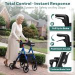 Steppilot Foldable Rollator Walker with Seat for Seniors - 500lbs Capacity & 16lbs Lightweight, 8" All Terrain Wheels, Zero Wobble Design, 10-Level Adjustable Handle/Seat, Cup Holder & Cane Clip