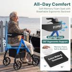 Steppilot Foldable Rollator Walker with Seat for Seniors - 500lbs Capacity & 16lbs Lightweight, 8" All Terrain Wheels, Zero Wobble Design, 10-Level Adjustable Handle/Seat, Cup Holder & Cane Clip
