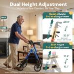 Steppilot Foldable Rollator Walker with Seat for Seniors - 500lbs Capacity & 16lbs Lightweight, 8" All Terrain Wheels, Zero Wobble Design, 10-Level Adjustable Handle/Seat, Cup Holder & Cane Clip