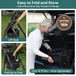 Steppilot Foldable Rollator Walker with Seat for Seniors - 500lbs Capacity & 16lbs Lightweight, 8" All Terrain Wheels, Zero Wobble Design, 10-Level Adjustable Handle/Seat, Cup Holder & Cane Clip