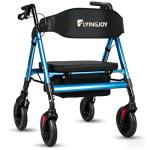 Walkers for Seniors with Seat,450Lbs Rolling Walker, 22" Extra-Wide Heavy-Duty Foldable All-Terrain Rollator Walker with Adjustable Ergonomic Breathable Seat,Brake,Adjustable Height 33"-41.5"(Blue)