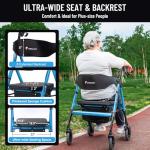 Walkers for Seniors with Seat,450Lbs Rolling Walker, 22" Extra-Wide Heavy-Duty Foldable All-Terrain Rollator Walker with Adjustable Ergonomic Breathable Seat,Brake,Adjustable Height 33"-41.5"(Blue)