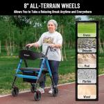 Walkers for Seniors with Seat,450Lbs Rolling Walker, 22" Extra-Wide Heavy-Duty Foldable All-Terrain Rollator Walker with Adjustable Ergonomic Breathable Seat,Brake,Adjustable Height 33"-41.5"(Blue)