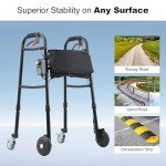 Sinceborn WR-1 Standard Walker for Seniors Foldable Walker with 4 Wheels Lightweight Resistance Wheel System Adjustable for Tall and Short(TBD)