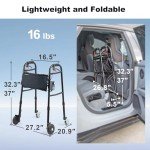 Sinceborn WR-1 Standard Walker for Seniors Foldable Walker with 4 Wheels Lightweight Resistance Wheel System Adjustable for Tall and Short(TBD)
