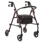 Burgundy Ultralight Rollator Walker with Seat