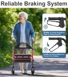 Lightweight Foldable Rollator Walker with Seat - Red