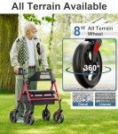 Lightweight Foldable Rollator Walker with Seat - Red