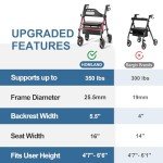 Lightweight Foldable Rollator Walker with Seat - Red