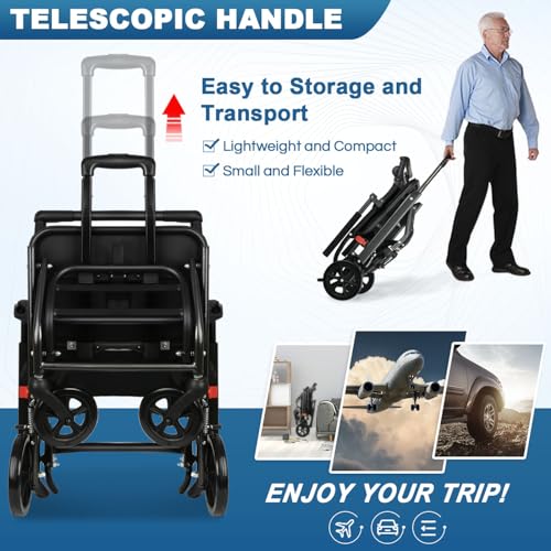 WISGING Carbon Ultralight Rollator with Hand Brake - Elderly Travel