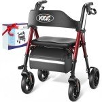 VOCIC Ultralight Folding Rollator with Seat - Red