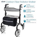 Vive Ultralight Carbon Fiber Rollator with Seat