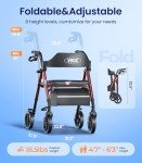 VOCIC Ultralight Folding Rollator with Seat - Red