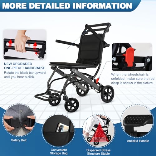 WISGING Carbon Ultralight Rollator with Hand Brake - Elderly Travel