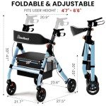 BlessReach Ultra Lightweight Rollator Walker with Seat
