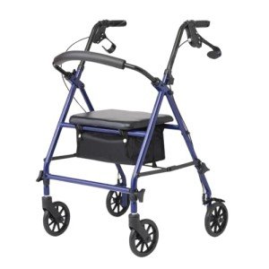 Lightweight Blue Rollator with Seat and 6" Wheels