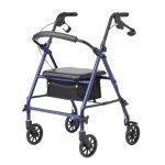 Lightweight Blue Rollator with Seat and 6" Wheels