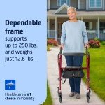 Lightweight Folding Aluminum Rollator Walker - Burgundy
