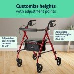 Lightweight Folding Aluminum Rollator Walker - Burgundy