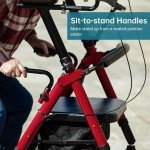 Red Elenker Heavy Duty Upright Rollator with Extra Wide Seat
