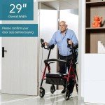 Red Elenker Heavy Duty Upright Rollator with Extra Wide Seat