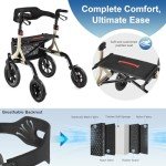 MAXWALK Ultralight Rollator with Seat & Cup Holder