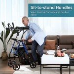 ELENKER Lightweight Upright Rollator with Seat, Blue