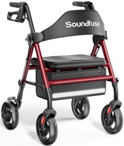 Lightweight Folding Walker with Seat and 8" Wheels