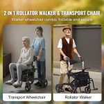 2-in-1 Folding Rollator Walker & Transport Chair
