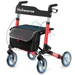 Lightweight Folding Rollator Walker with Seat - Red