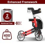 Lightweight Folding Rollator Walker with Seat - Red
