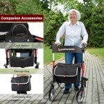 Lightweight Folding Rollator Walker with Seat - Red