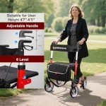 Lightweight Folding Rollator Walker with Seat - Red