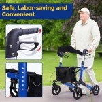 Lightweight Carbon Rollator Walker with Seat - Blue
