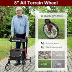 Lightweight Folding Rollator Walker with Seat - Red