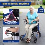 Lightweight Carbon Rollator Walker with Seat - Blue