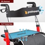 Lightweight Folding Rollator Walker with Seat - Red